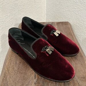 GIUSEPPE ZANOTTI Bordeaux Velvet Loafers Flats Women's Size 37 US 7